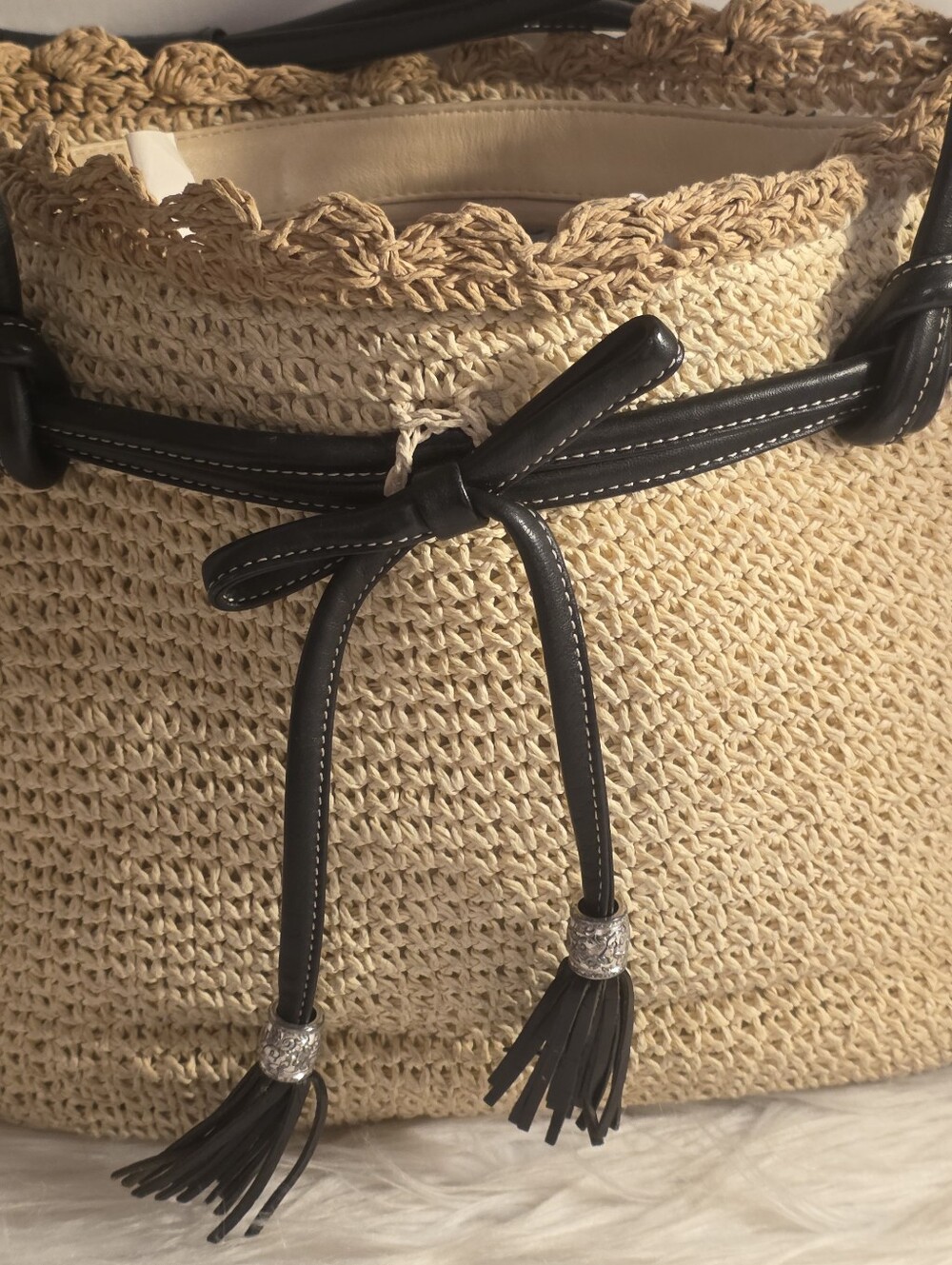 Brighton Straw Tote With Leather Trim